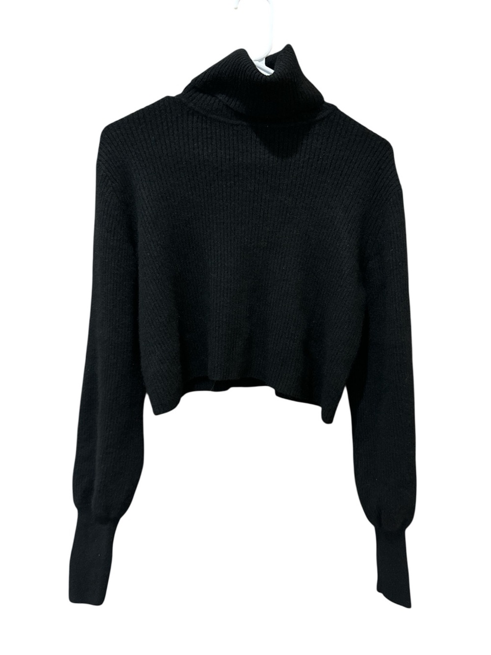 Reformation 100% Cashmere Black Ribbed Cropped Turtleneck Sweater Size: S